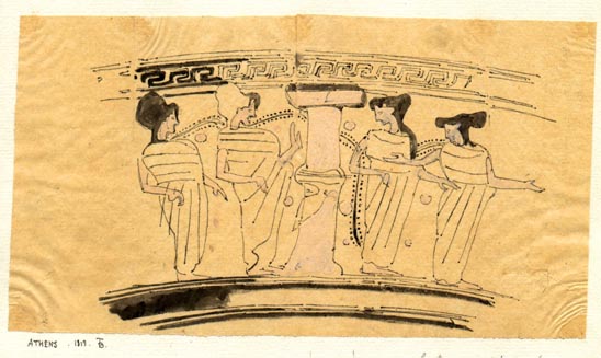(111) 4 women dancing around central column object